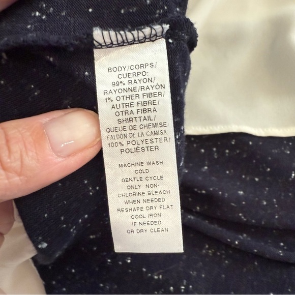 LOFT Navy Blue Speckled Chiffon Layered Look Long Sleeve Shirt Top Size Medium - Picture 8 of 10